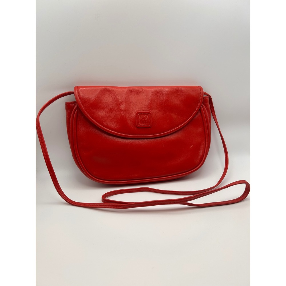 Vintage Anne Klein for Calderon Red Leather Crossbody Bag Saddle Flap Purse